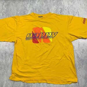 Vintage Nappy Shirt Men 2XL Yellow Hip Hop Motortech Streetwear Tee Made In USA